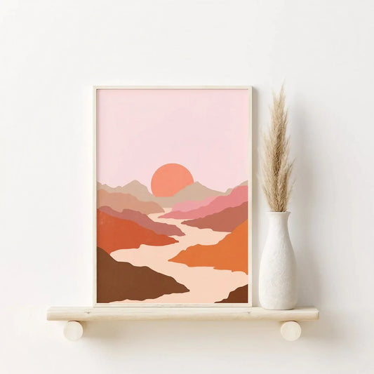 Burnt Orange Sun Mountains Wall Frame