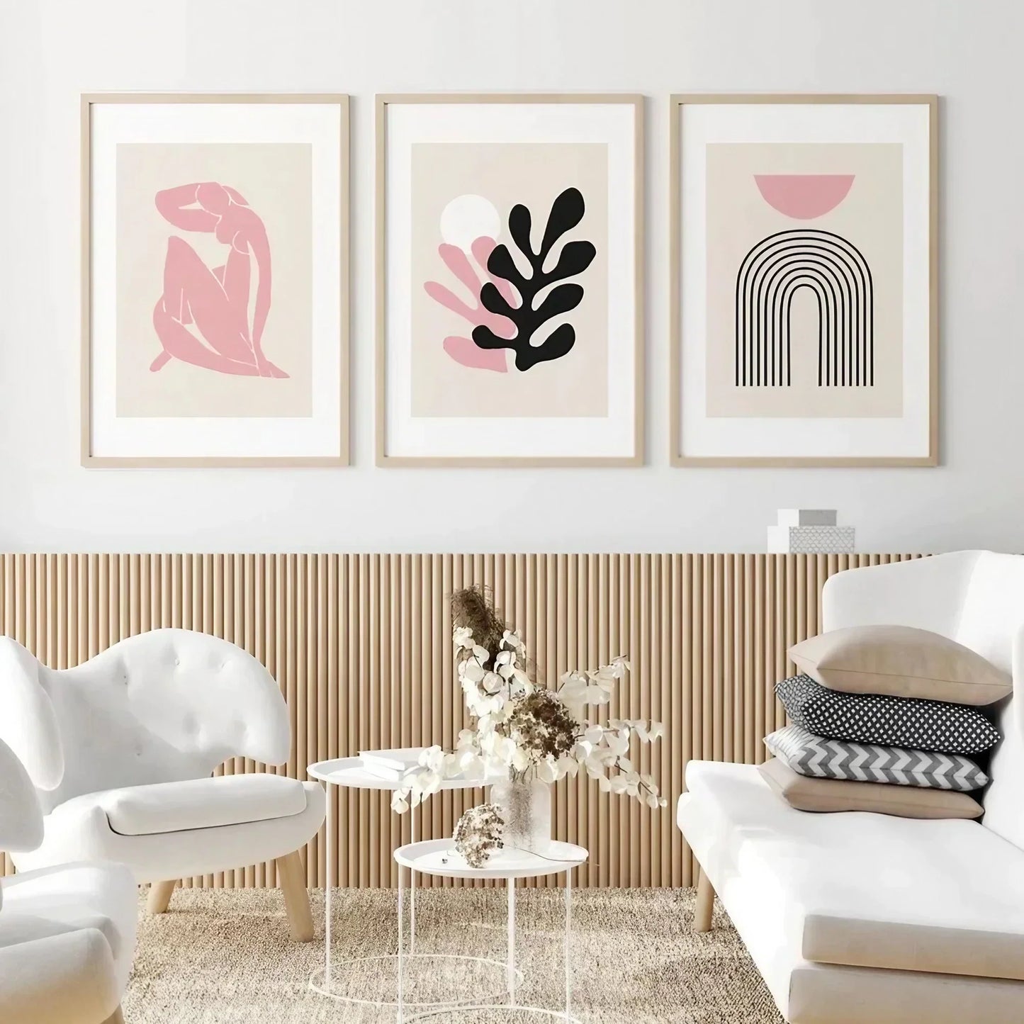 Black Pink Beige Wall Frame Set of 3