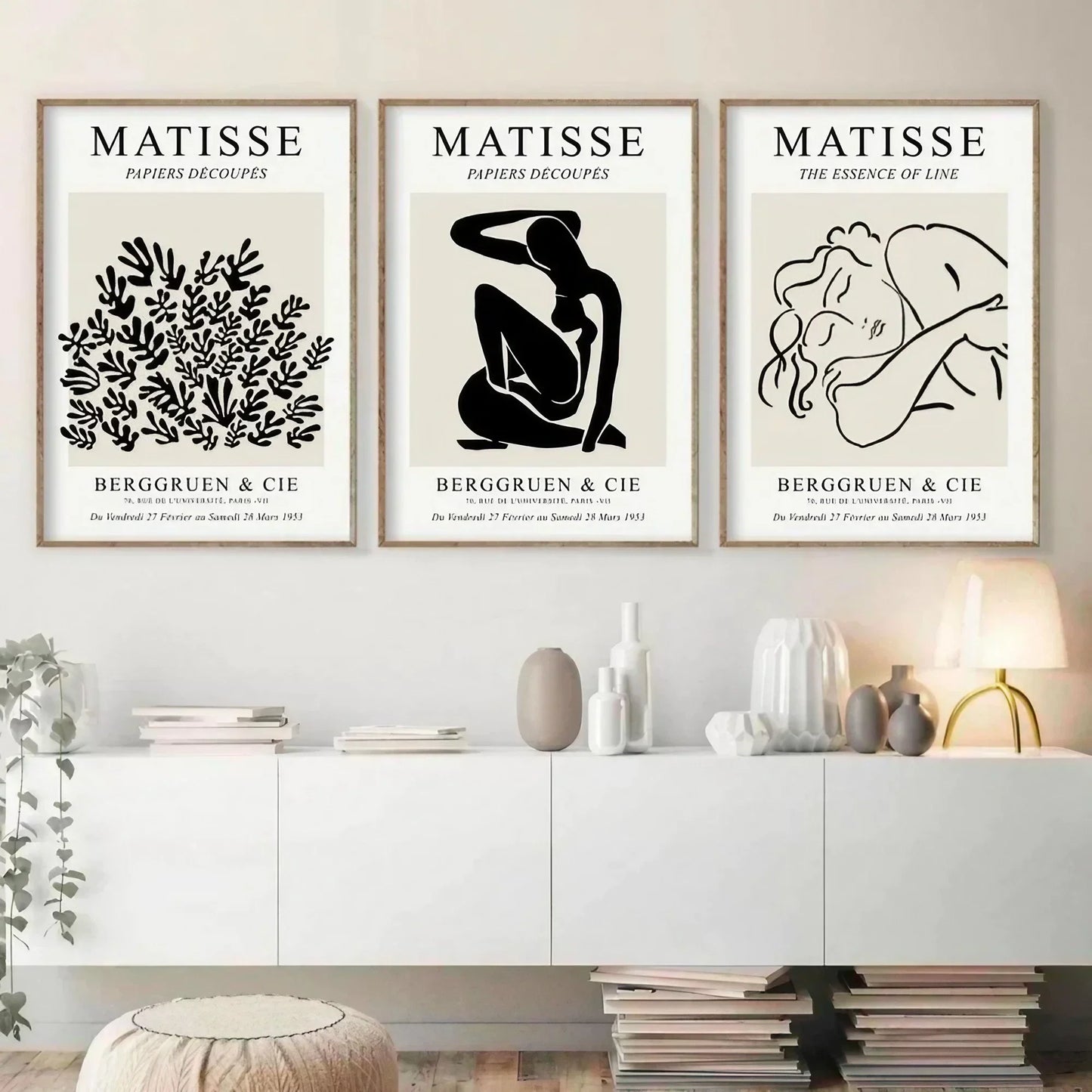Black & Beige Henri Matisse Exhibition Wall Frame Set of 3