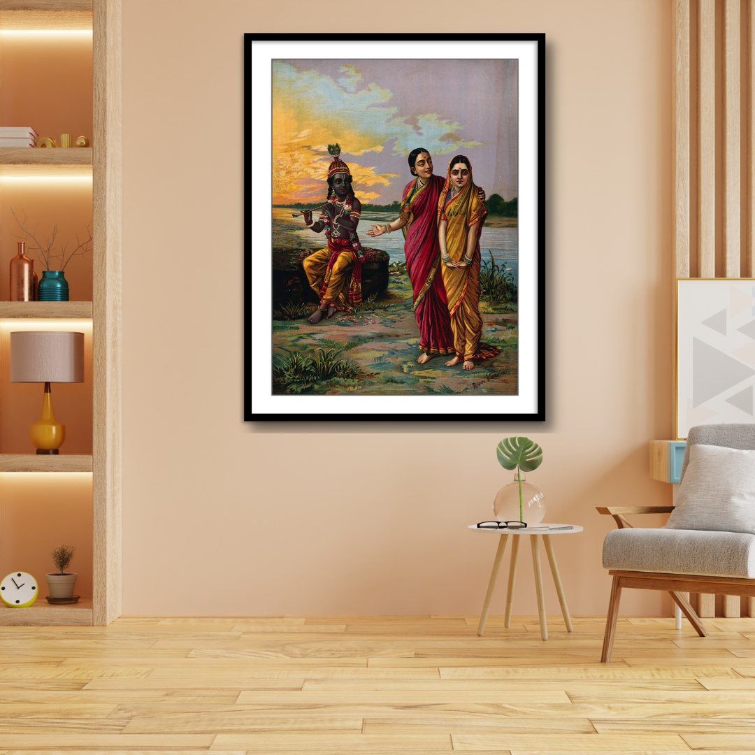 Krishna declaring his love for Radha via a confidante by Raja Ravi Varma Wall Painting for Decor
