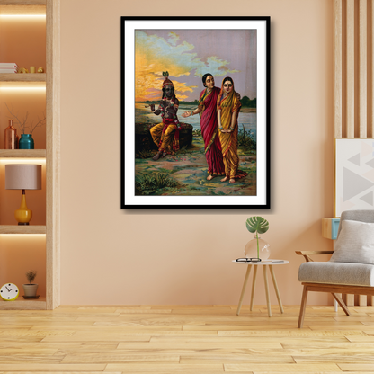 Krishna declaring his love for Radha via a confidante by Raja Ravi Varma Wall Painting for Decor