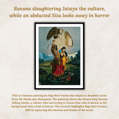 Ravana slaughtering Jatayu the vulture, while an abducted Sita looks away in horror by Raja Ravi Varma Wall Art