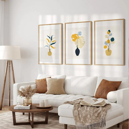 Mustard Navy Blue and Light Blue Mid Century Wall Art Modern Wall Frames