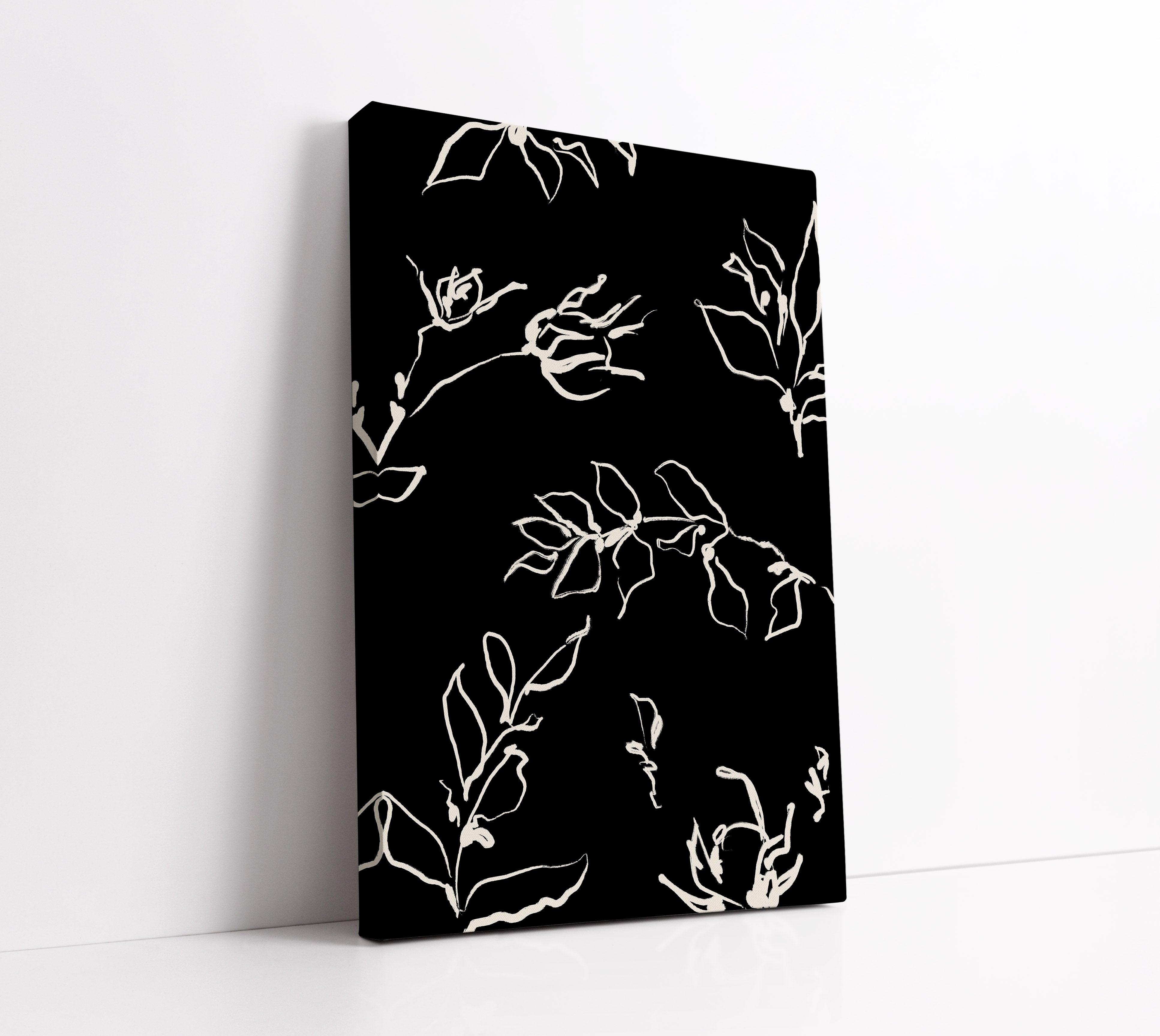 Black Floral Pattern Wall Art Print