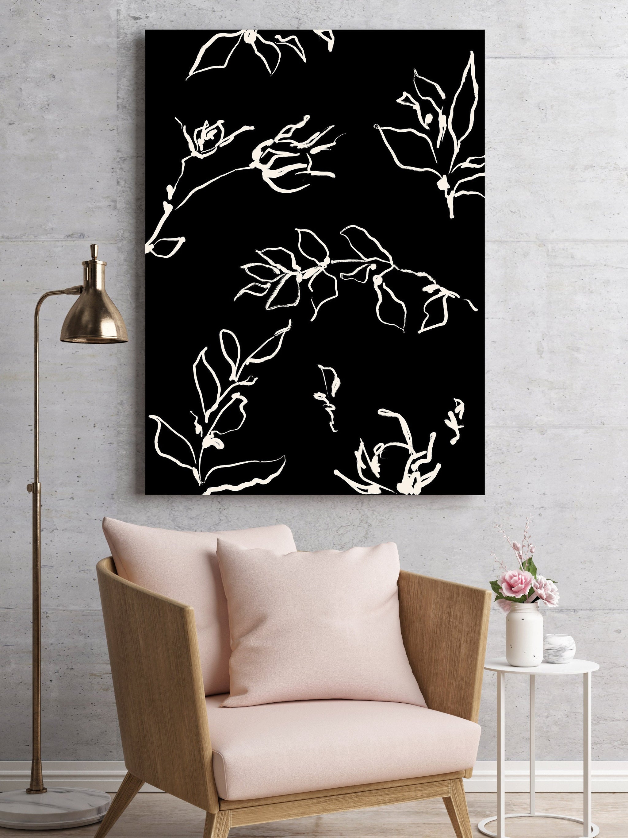 Black Floral Pattern Wall Art Print