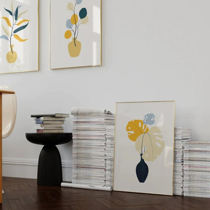 Mustard Navy Blue and Light Blue Mid Century Wall Art Modern Wall Frames