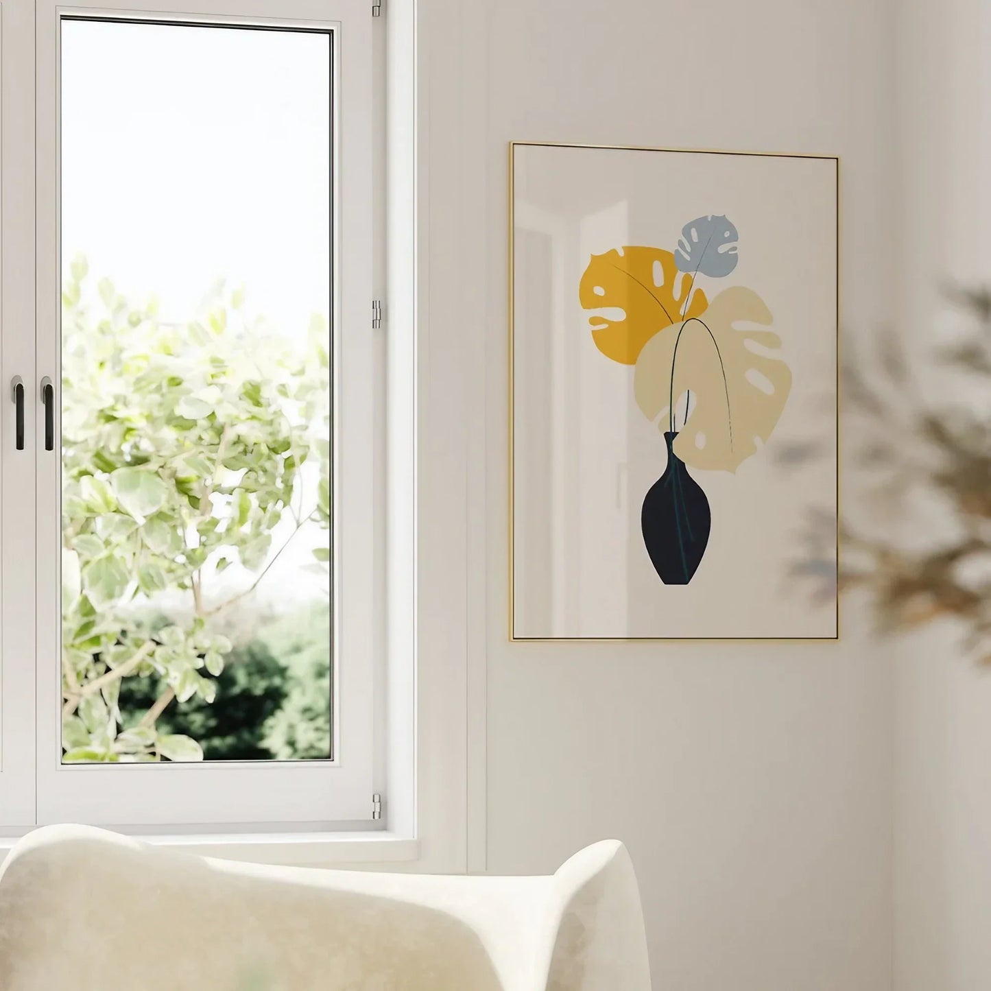 Mustard Navy Blue and Light Blue Mid Century Wall Art Modern Wall Frames