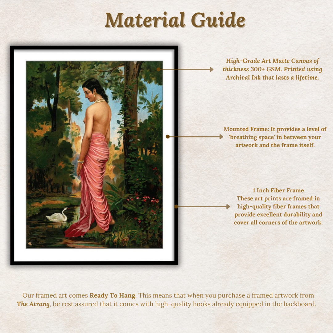Semi-clothed woman by a river bank called Varini by Raja Ravi Varma Wall Art  for Decor
