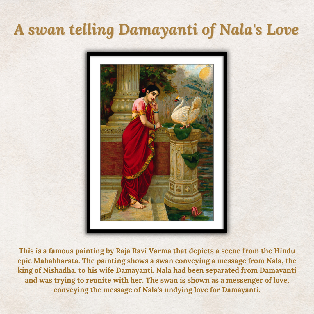 A swan telling Damayanti of Nala's love by Raja Ravi Varma Wall Art