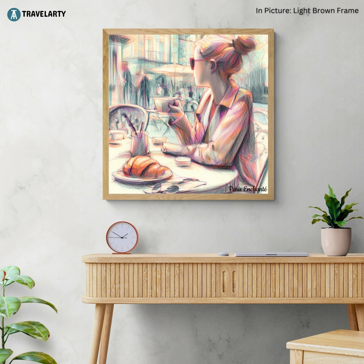 Girl and the Croissant by Paris Enchanté (Framed Art Print)
