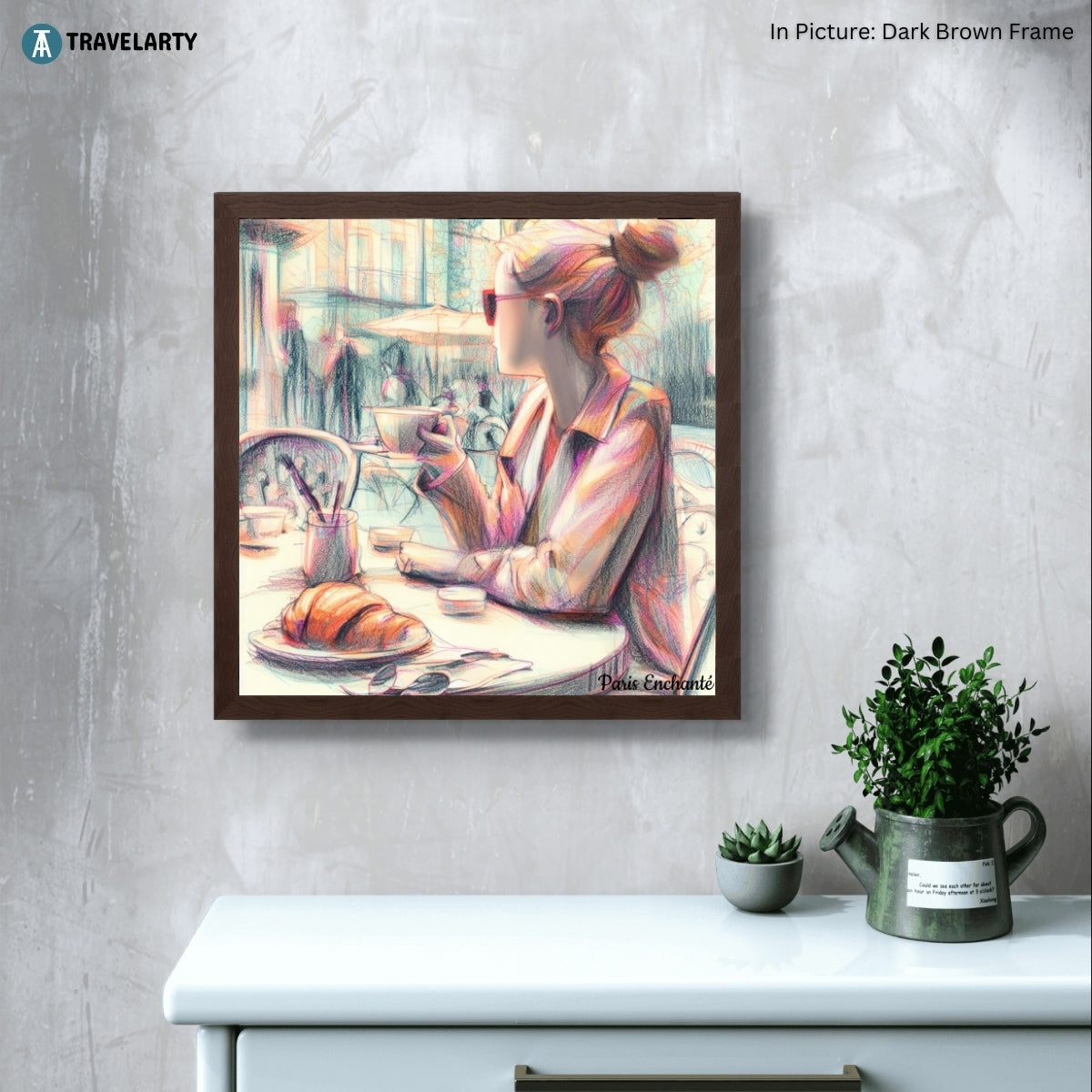 Girl and the Croissant by Paris Enchanté (Framed Art Print)
