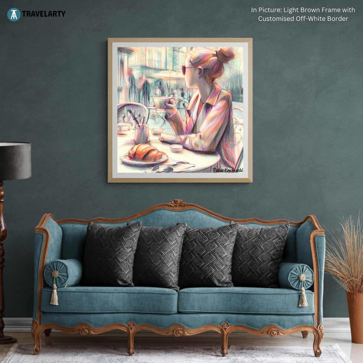 Girl and the Croissant by Paris Enchanté (Framed Art Print)