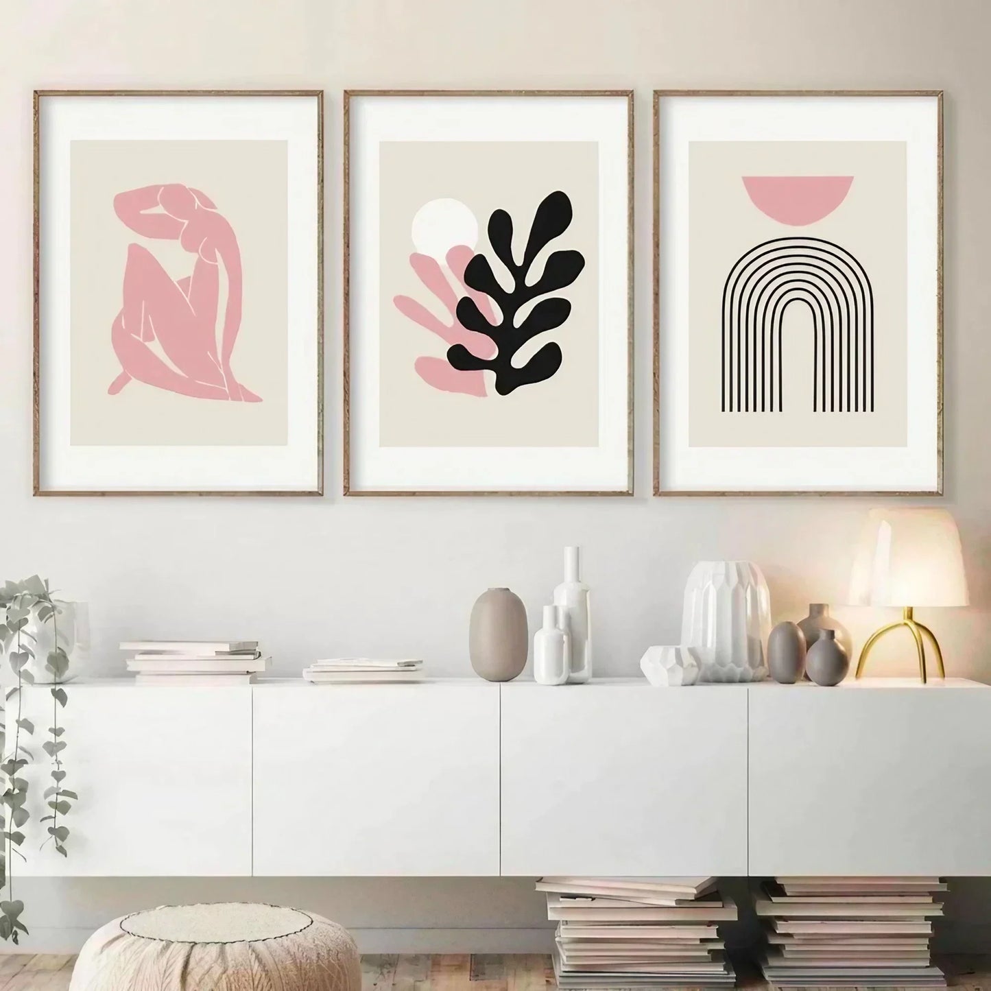 Black Pink Beige Wall Frame Set of 3