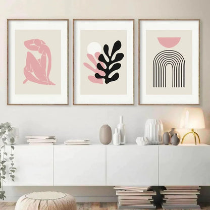 Black Pink Beige Wall Frame Set of 3