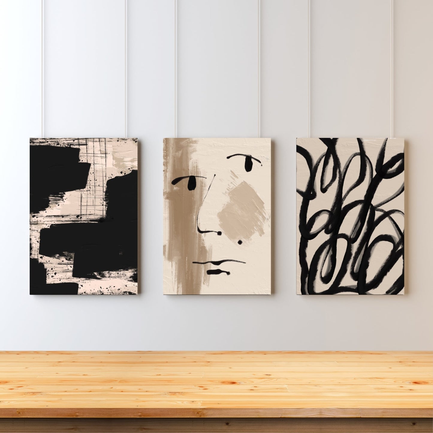 Between Spaces – Modern Minimal Abstract Wall Art Set of 3