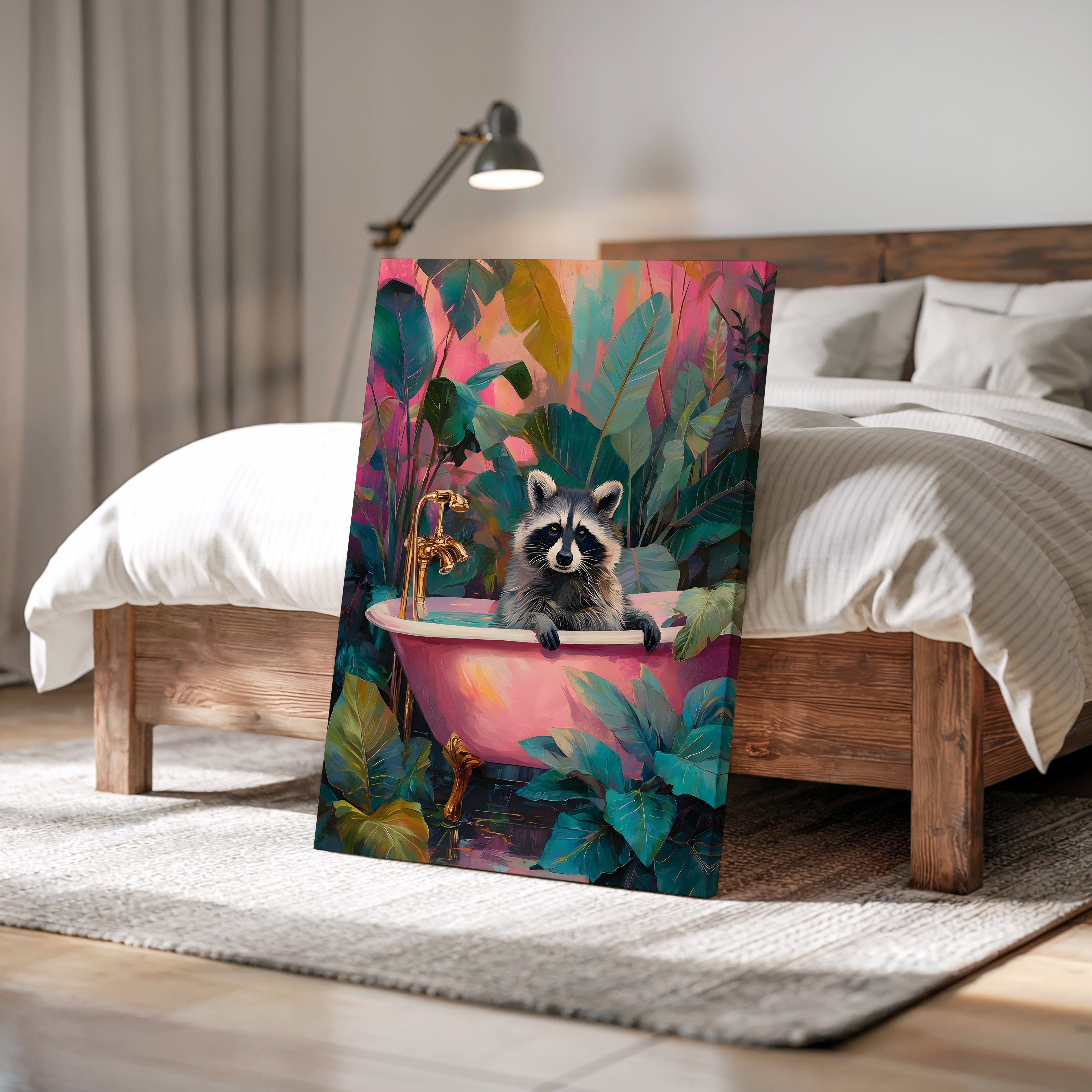 RACCOON IN PINK BATHTUB