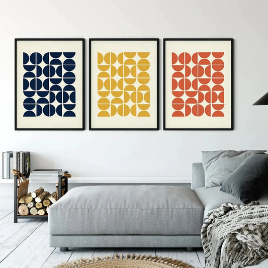 Abstract Wall Art Set of 3 Mid Century Modern Wall Frames