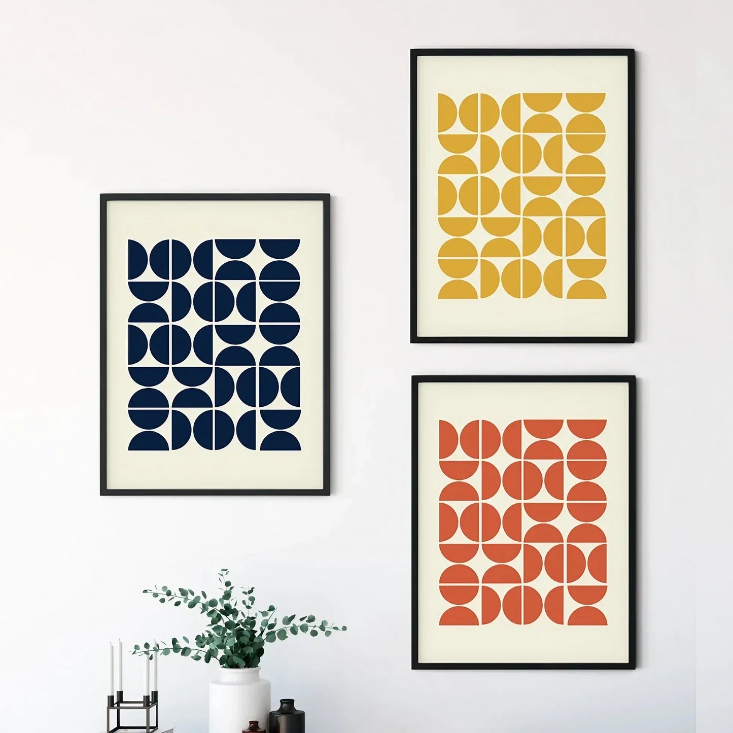 Abstract Wall Art Set of 3 Mid Century Modern Wall Frames