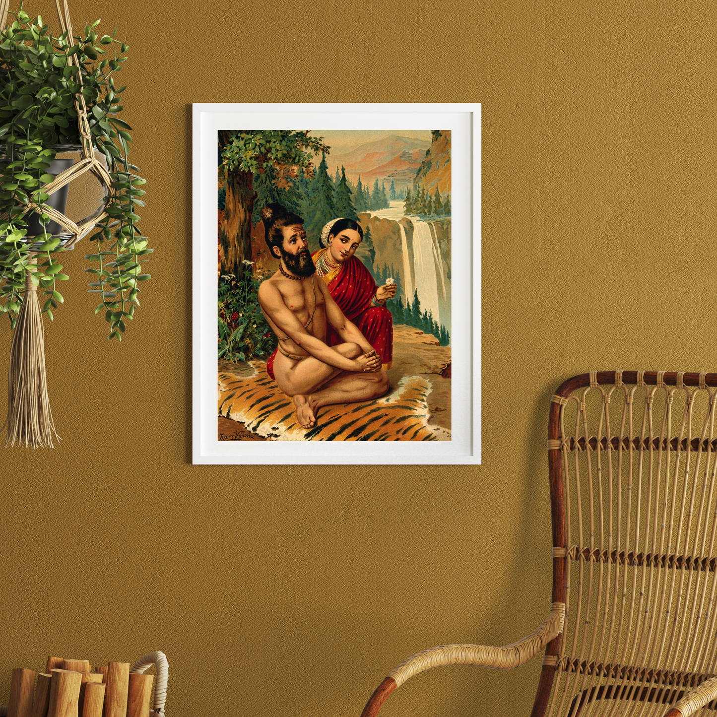 Menaka the nymph tempting the yogi, Vishwamitra by Raja Ravi Varma Wall Art for Decor
