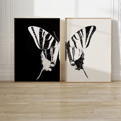 Black And White Butterfly Modern Wall Art Set of 2 Wall Frames