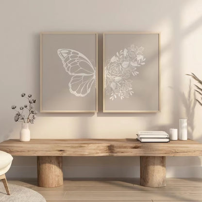 Butterfly Grey Modern Wall Art Set of 2 Wall Frames