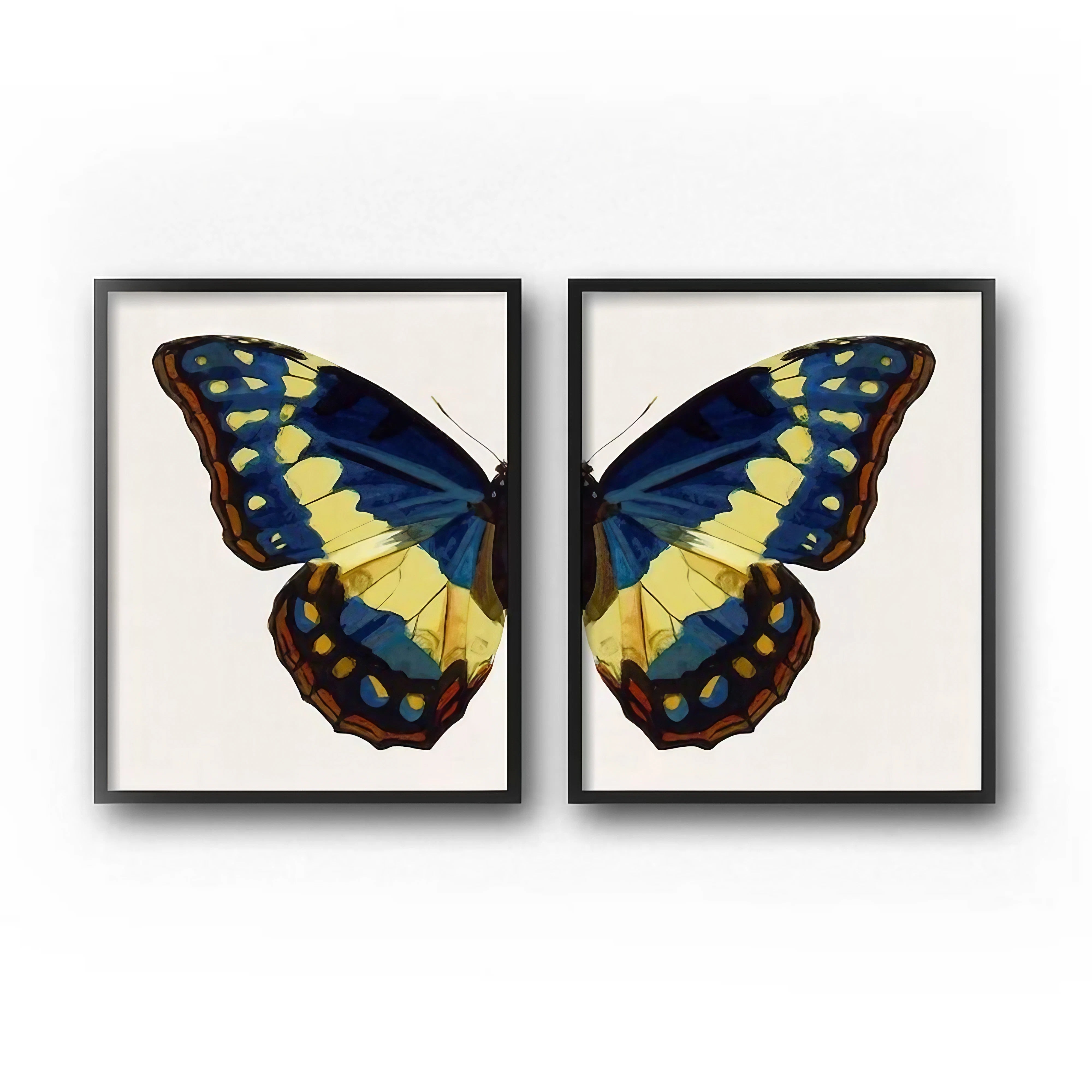 Blue And Yellow Butterfly Modern Wall Art Set of 2 Wall Frames