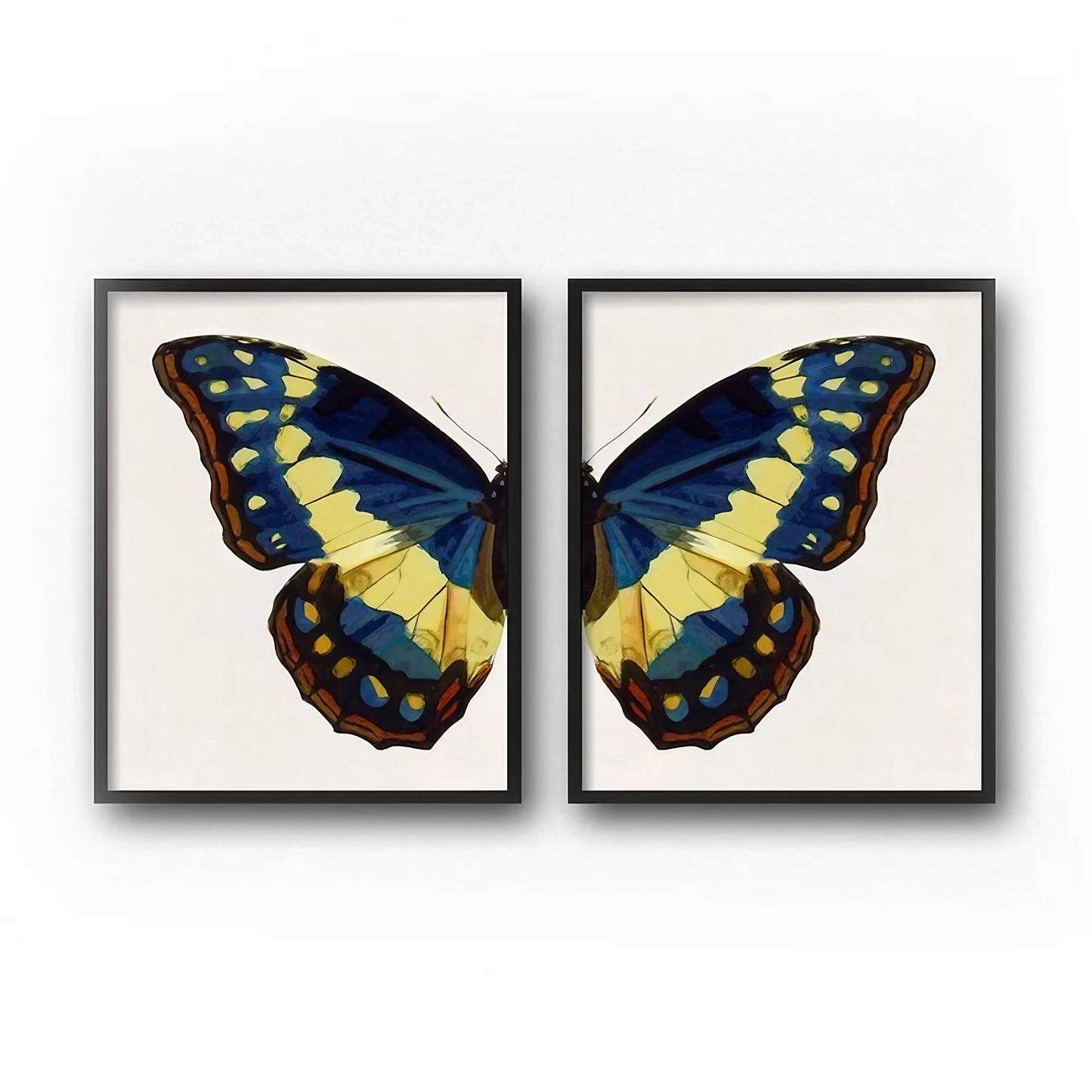 Blue And Yellow Butterfly Modern Wall Art Set of 2 Wall Frames