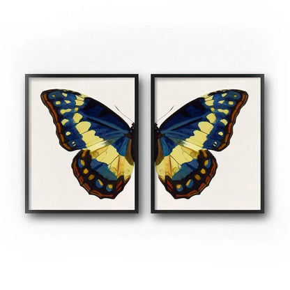 Blue And Yellow Butterfly Modern Wall Art Set of 2 Wall Frames