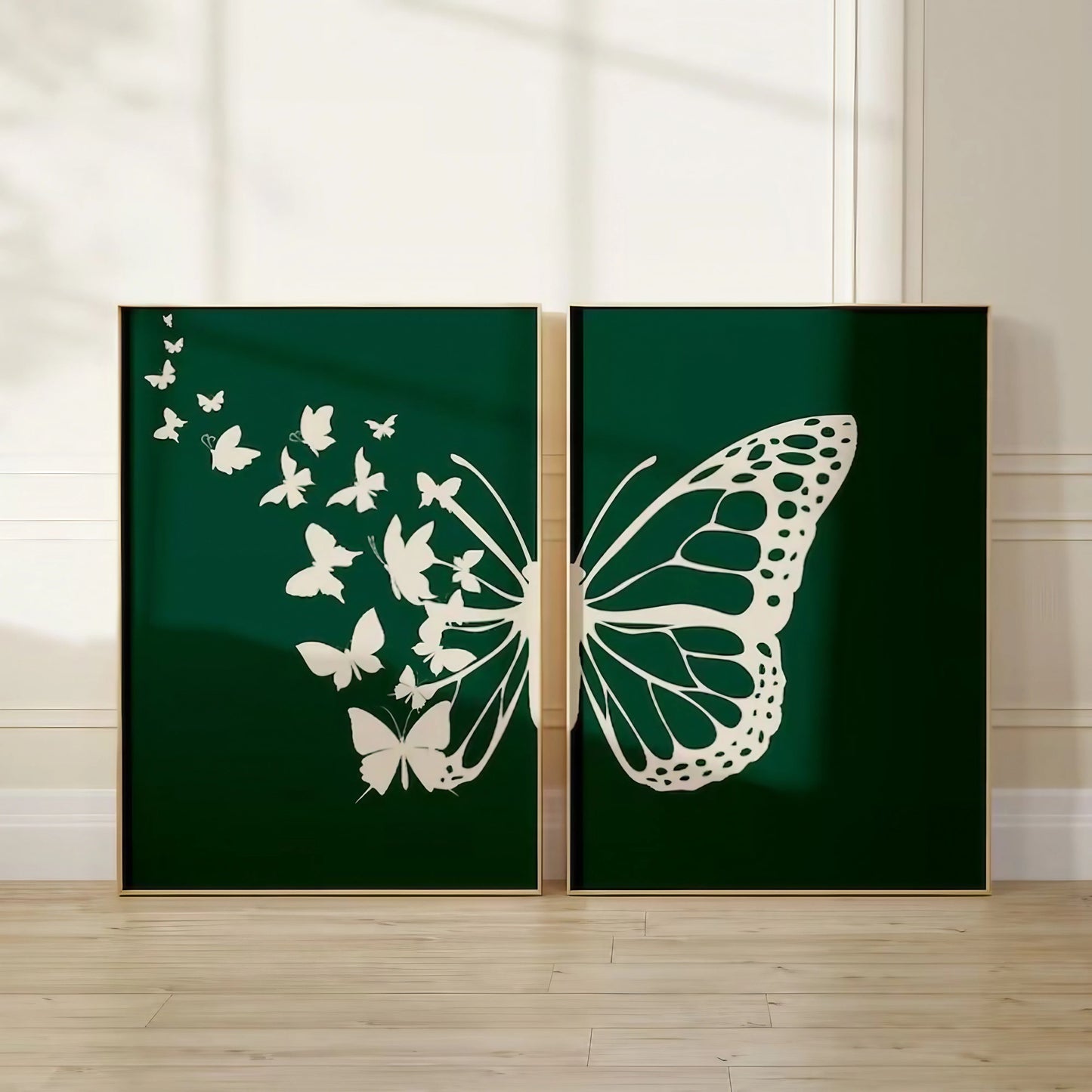 Abstract Botanical Butterfly Saga Green Bedroom Wall Decor Wall Art Frames