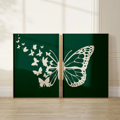 Abstract Botanical Butterfly Saga Green Bedroom Wall Decor Wall Art Frames