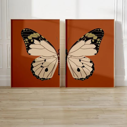Butterfly Brown Modern Wall Art Set of 2 Wall Frames