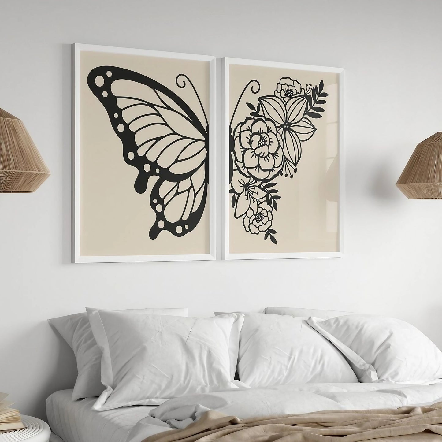 Botanical Black And White Bedroom Decor Wall Art Wall Frames Set of 2