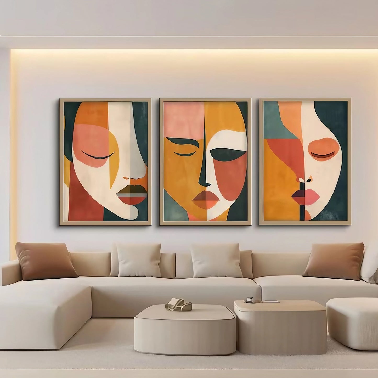 Minimalist Mid Century Colorful Modern Wall Art Set of 3 Wall Frames