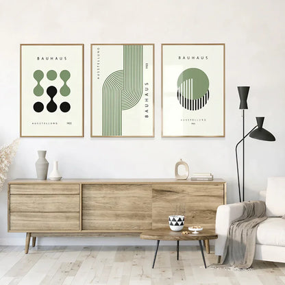 Modern Saga Green And Black Wall Art Set of 3 Wall Frame