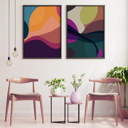 Bold Organic Shapes Colorful Full Wall Frame Set of 2