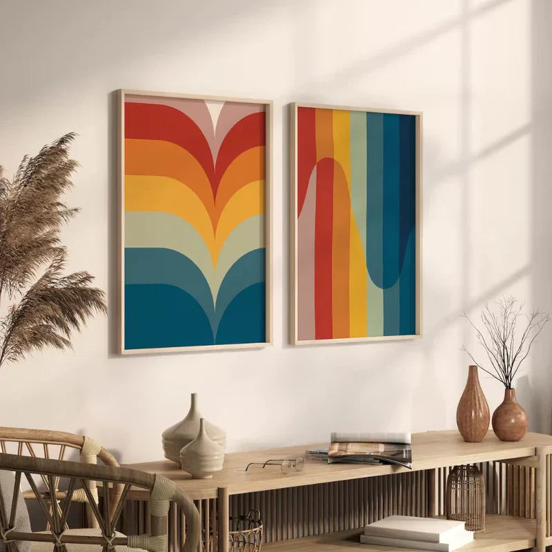 Bright Colorful Stripes Wall Frame Set of 2