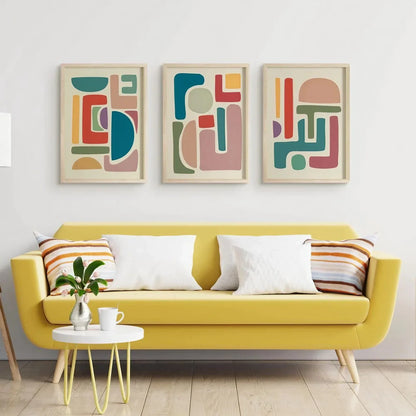 Modern Mid Century Set of 3 Wall Art Wall Frame