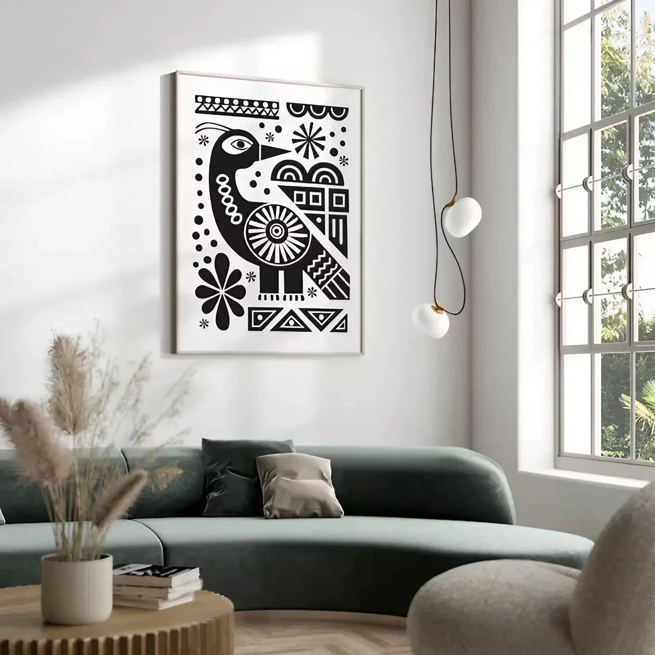 Cute Black and White Folk Bird Wall Frame