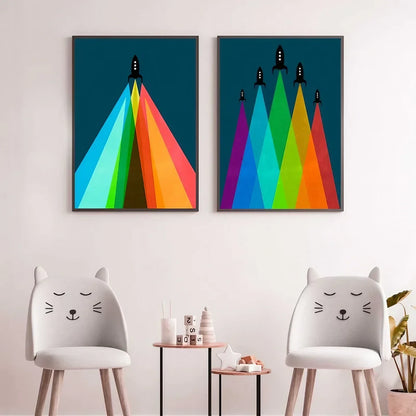 Cool Space Art Kids Decor Rocket Wall Frame