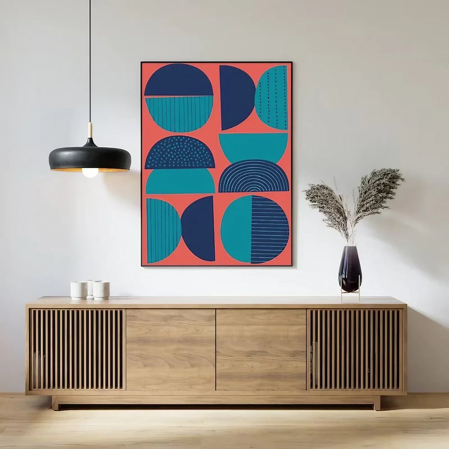 Fun Mid Century Mod Wall Art Pink and Blue Aesthetic Wall Frame