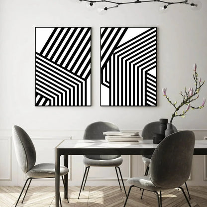 Modern Black & White Wall Art Minimalist Set of 2 Wall Frmae