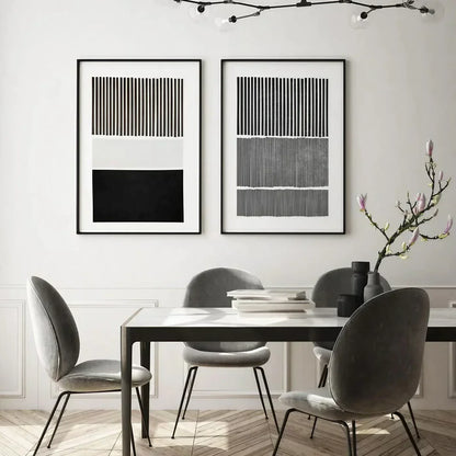 Black & White Art Mid Century Artwork Set of 2 Modern Art Decor Wall Frame