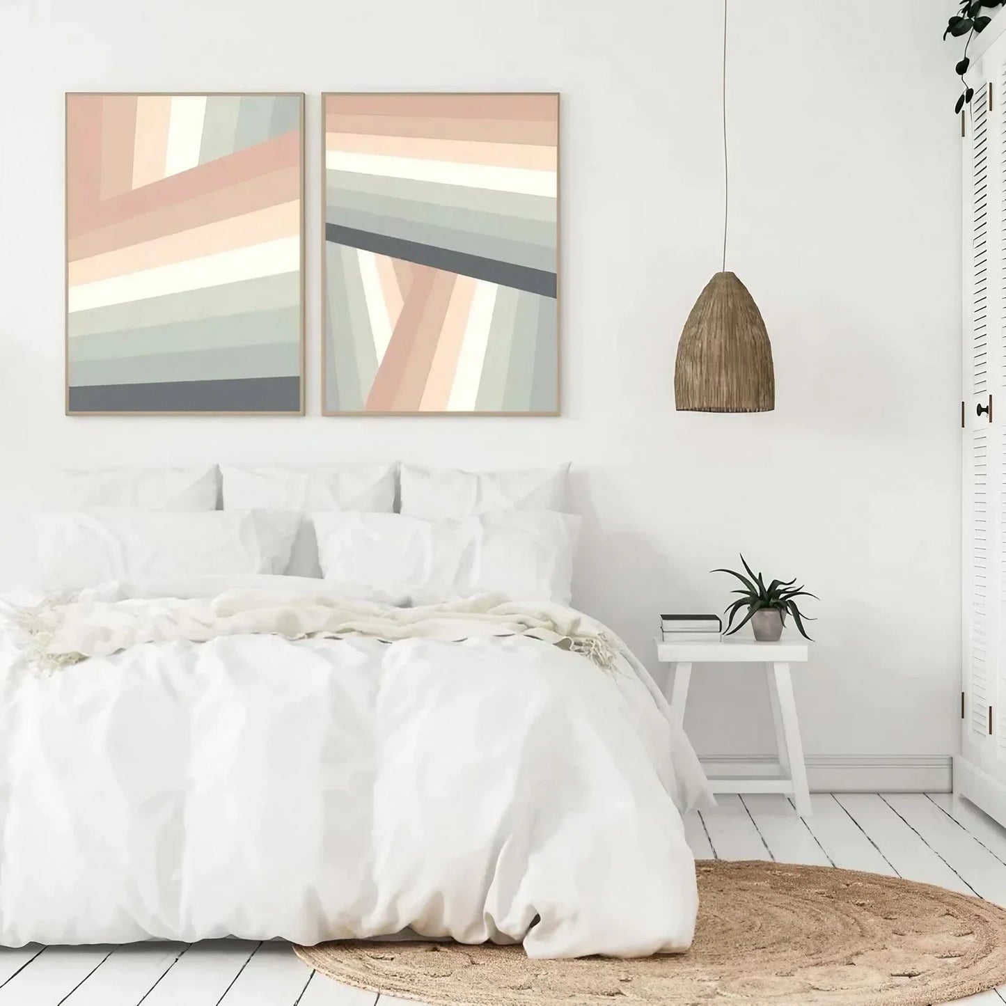 Boho Rainbow Nursery Art Set of 2 Neutral Rainbow Decor Large Wall Decor Wall Frame