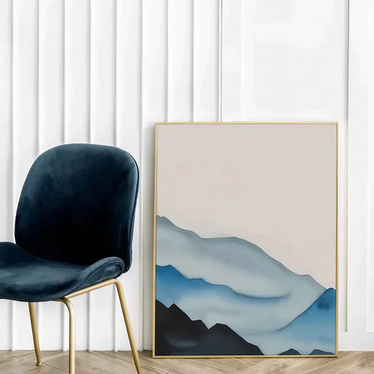 Watercolor blue mountains minimalist abstract Wall Frame