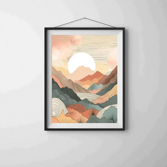 Sun and Mountain Wall Art Wall Frame