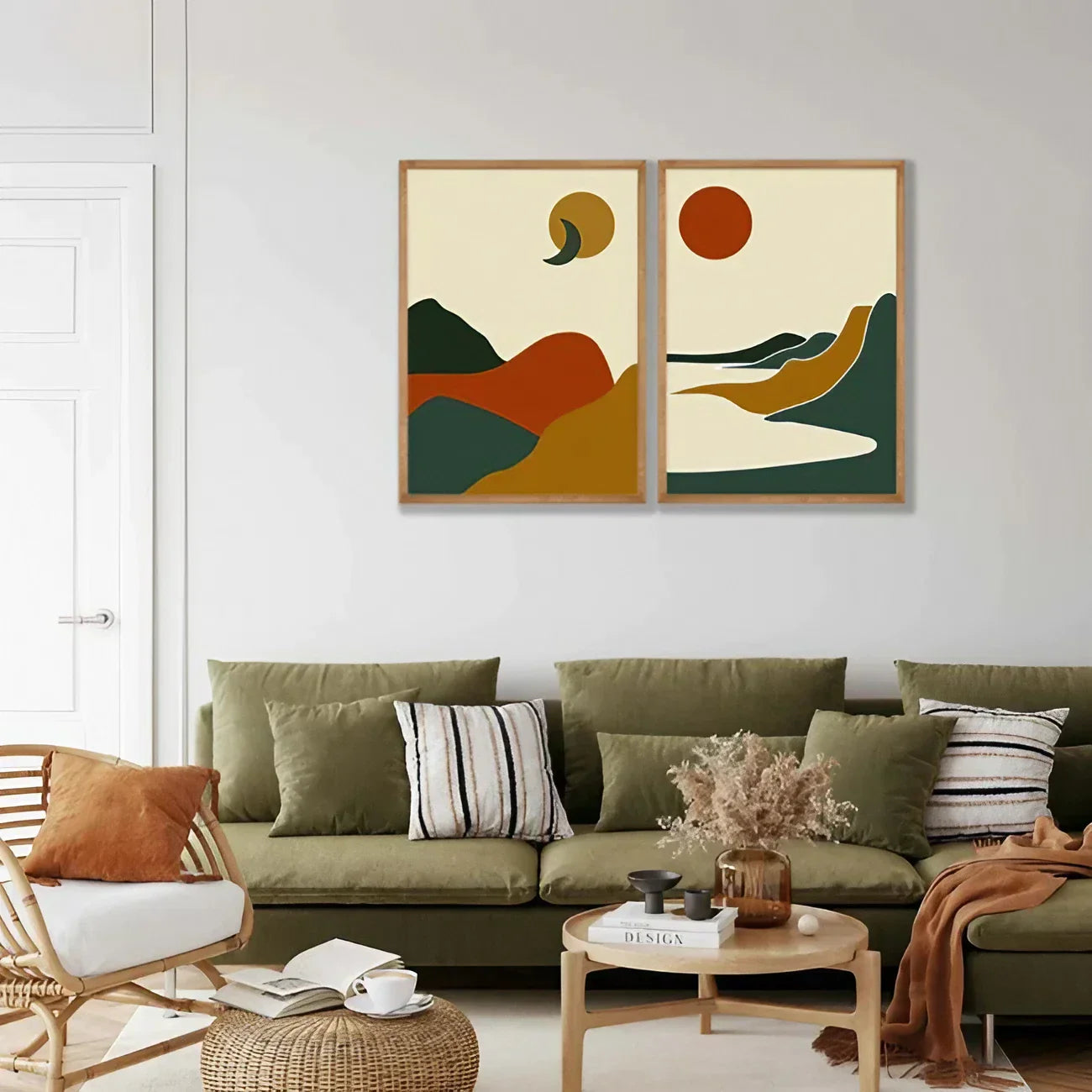 Boho Wall Art Set of 2 Mountain Landscape Wall Art Wall Frame