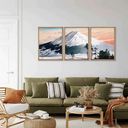 Japanese Woodblock Art Set of 3 Wall Frame