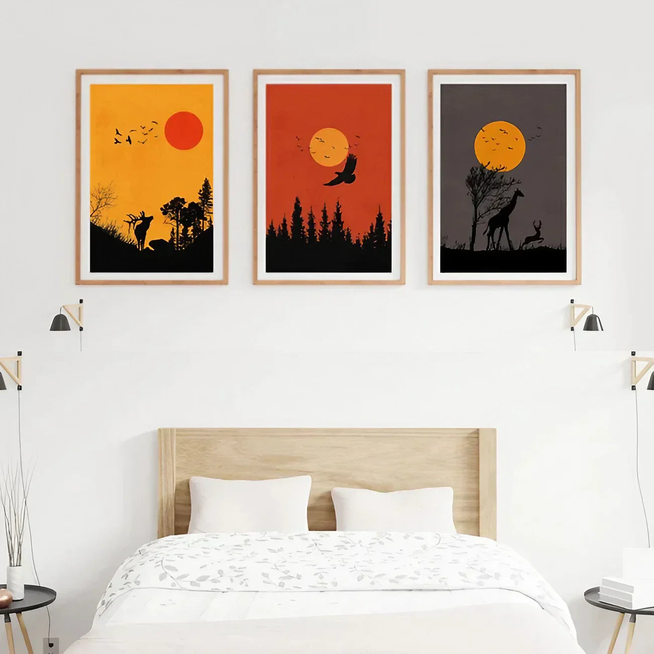 Boho Animal Set of 3 Safari Sun Set Wall Art