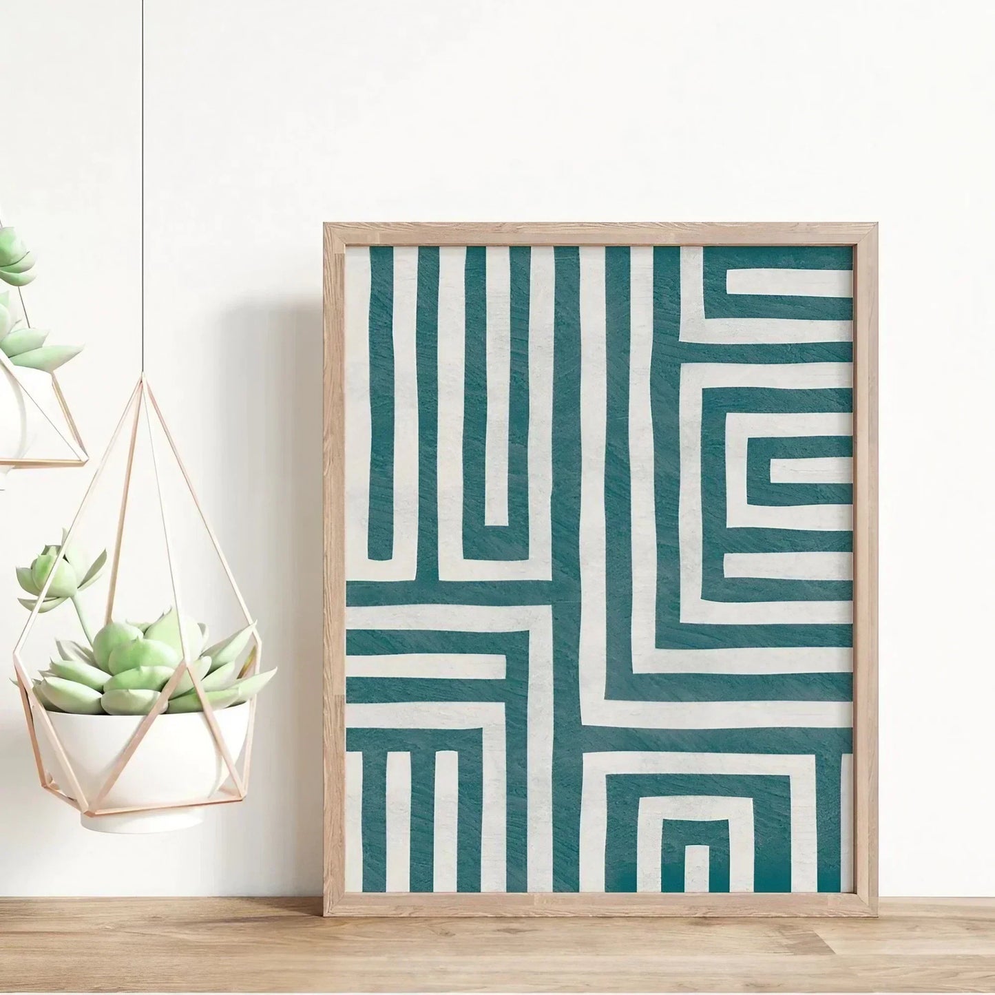 Abstract Home Decor Teal Gray Wall Art Wall Frame