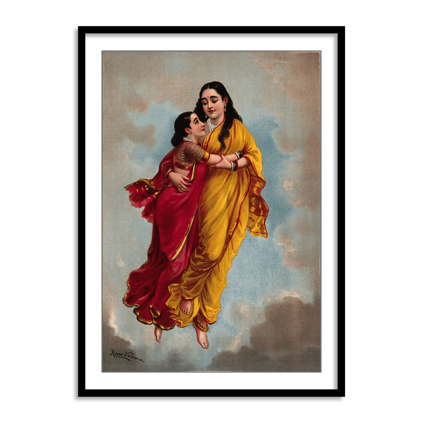 Sakuntala and her mother fly towards heaven by Raja Ravi Varma Wall Art Painting for Decor